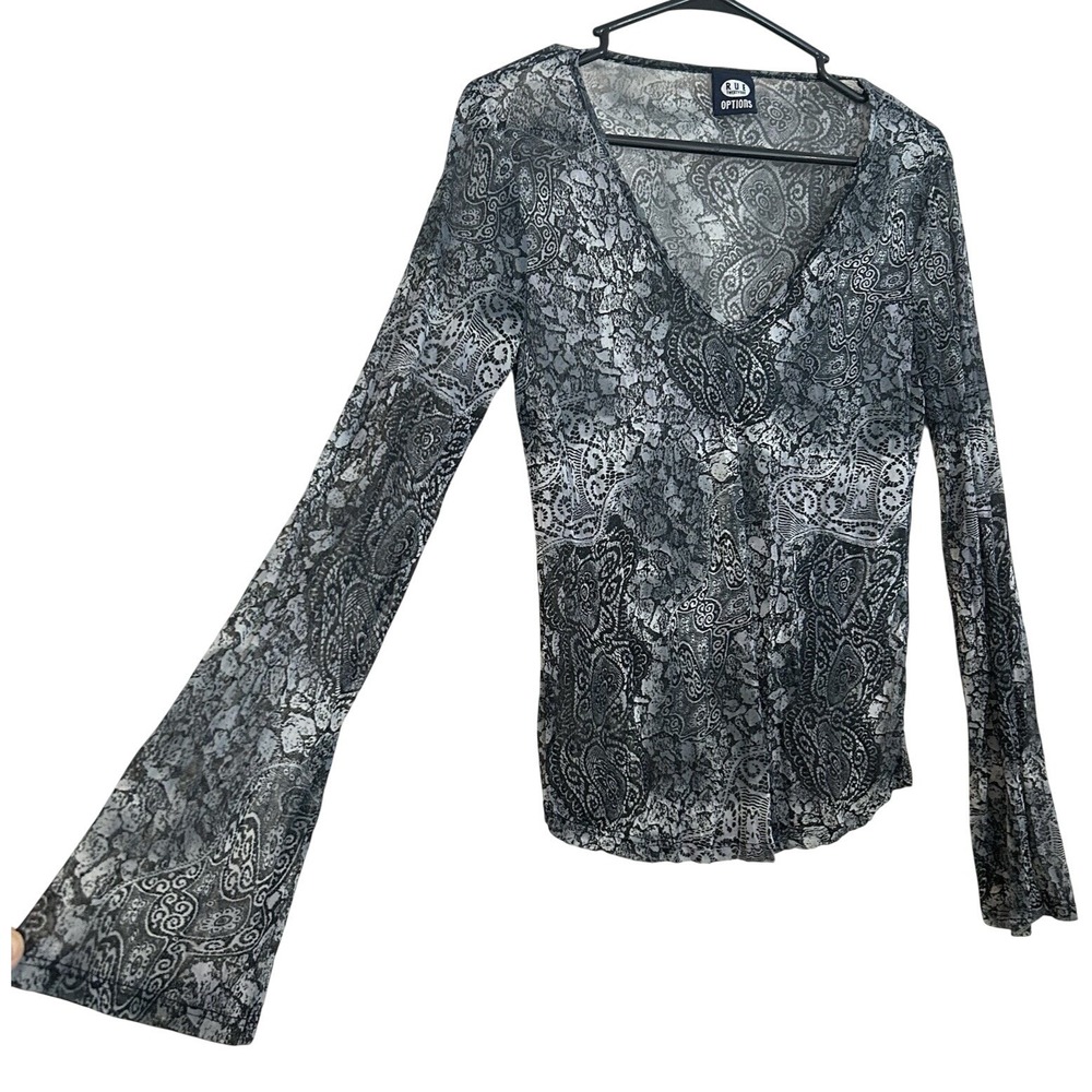 Y2K Blouse Sz S Whimsigoth Bell Sleeve Gothic Fairy Grunge Paisley Sheer Rue 21